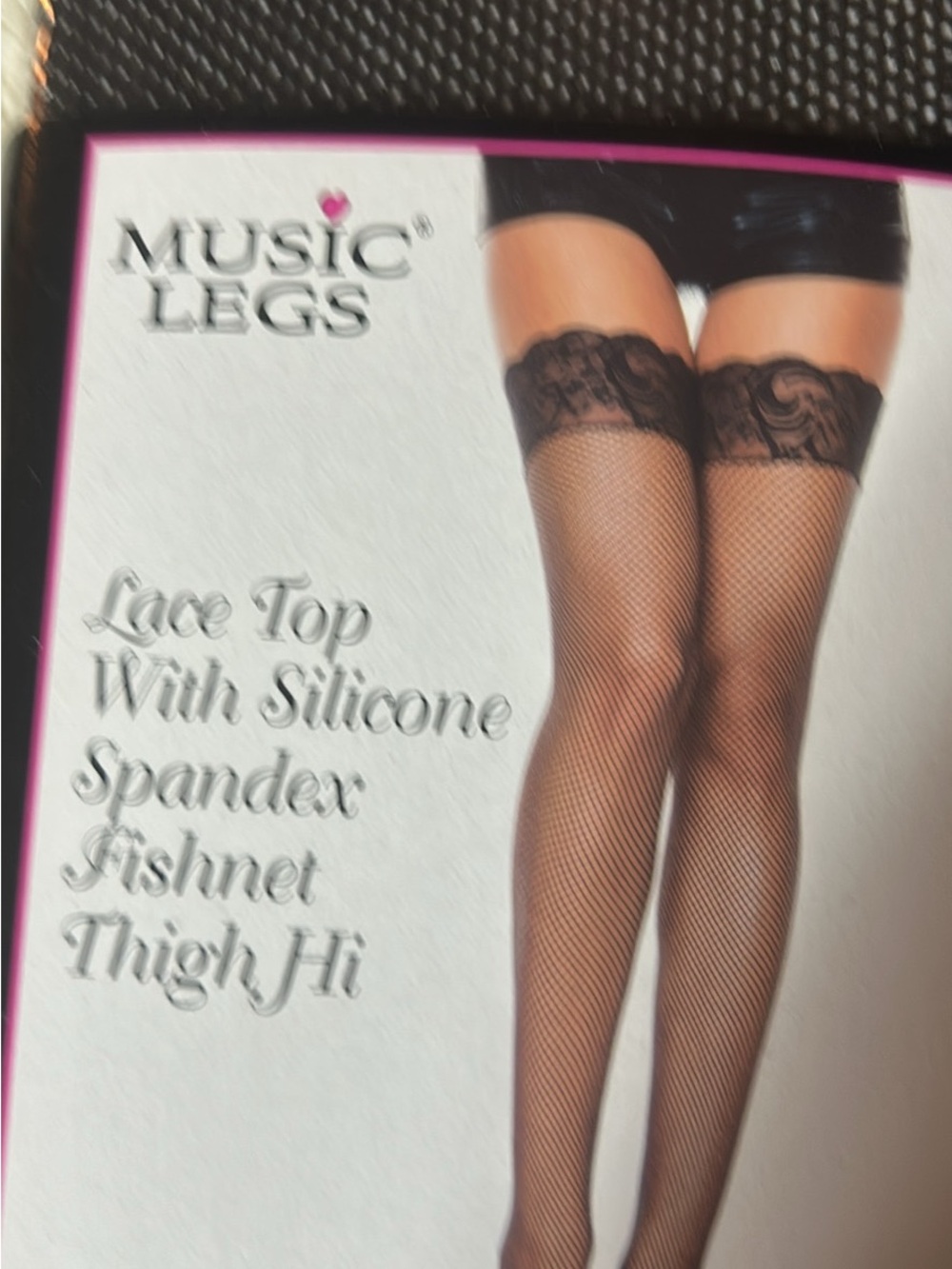 Music Legs Black Lace-Top Fishnet Thigh-High Stockings